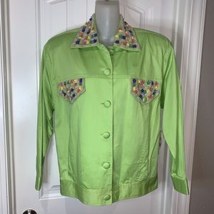 VINTAGE Lime Green Jacket with Sequins & Pearl Detail NWT